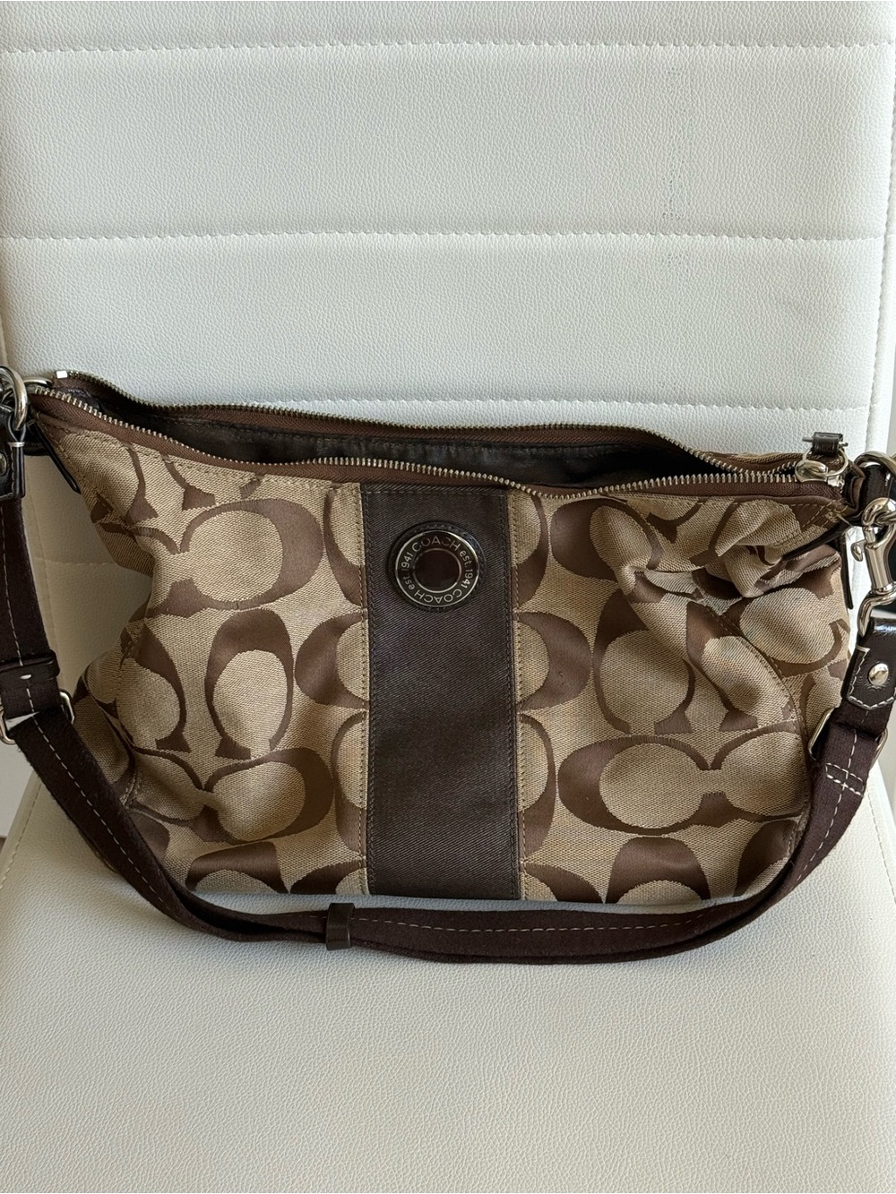 Coach Signature Canvas and Leather Shoulder Bag in Brown F19281